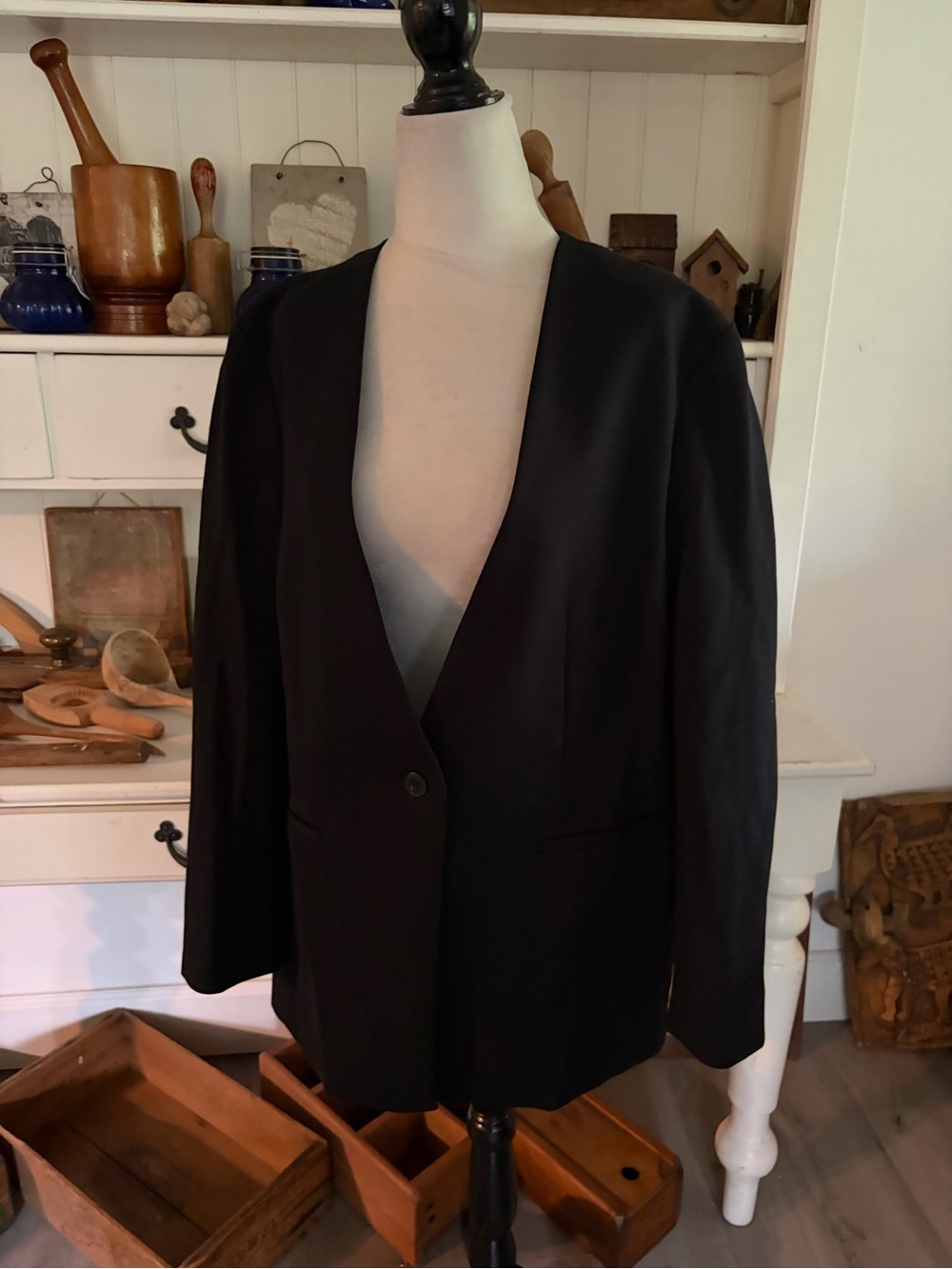 SPANX Black Single-Button Open Lapel Blazer